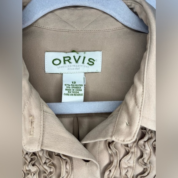 Orvis Ruffle Front Button Down Blouse Tan | Size 12 - Picture 2 of 5
